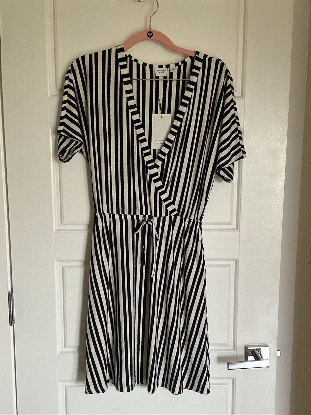 Navy and Off-White Striped Wrap-Style Mini Dress